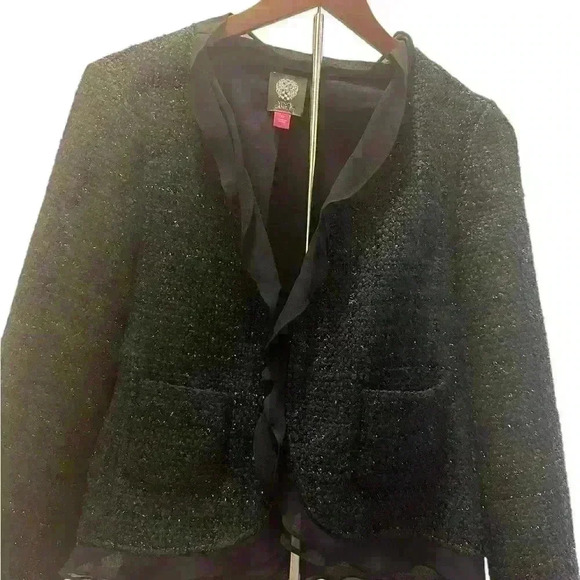 Vince Camuto Navy and Black Knit Blazer with ruffles. - Picture 2 of 5